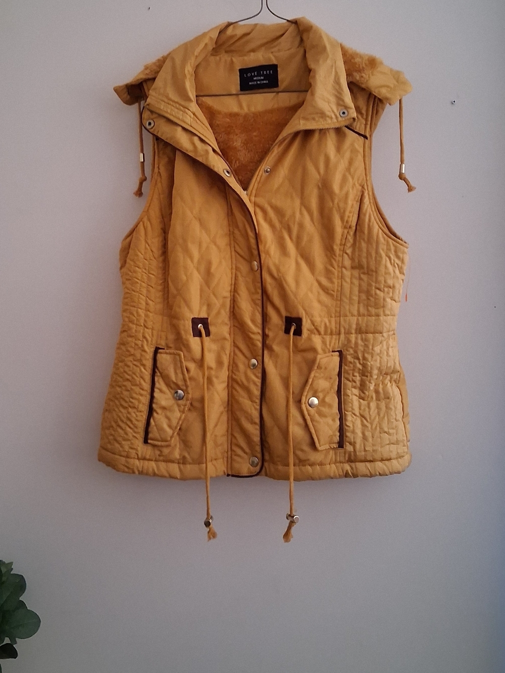 Love Tree Yellow Quilted Hooded Vest